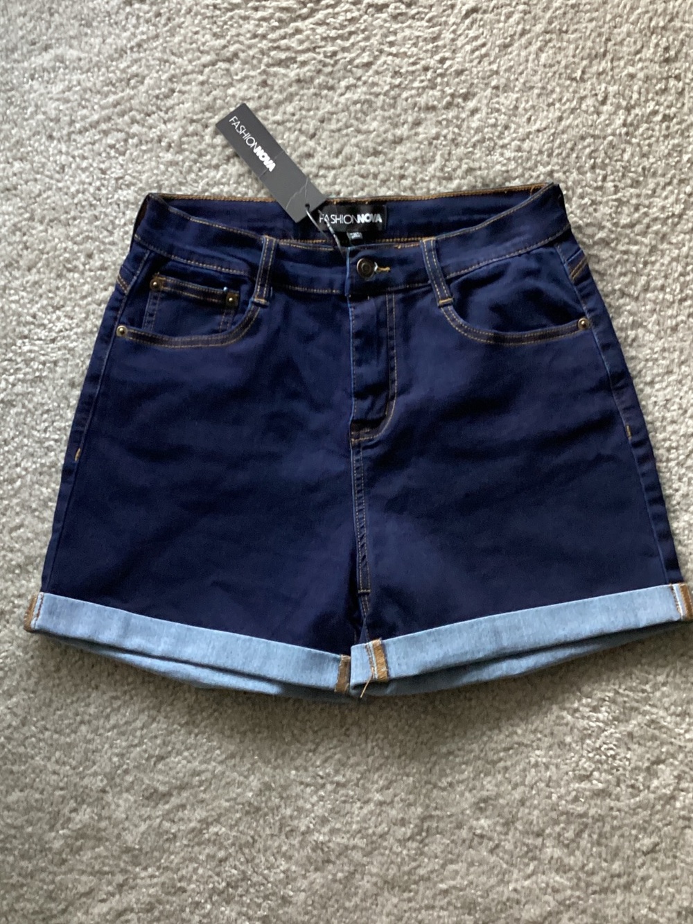 Fashion Nova Navy Roll-Cuff Denim Shorts - Size 9